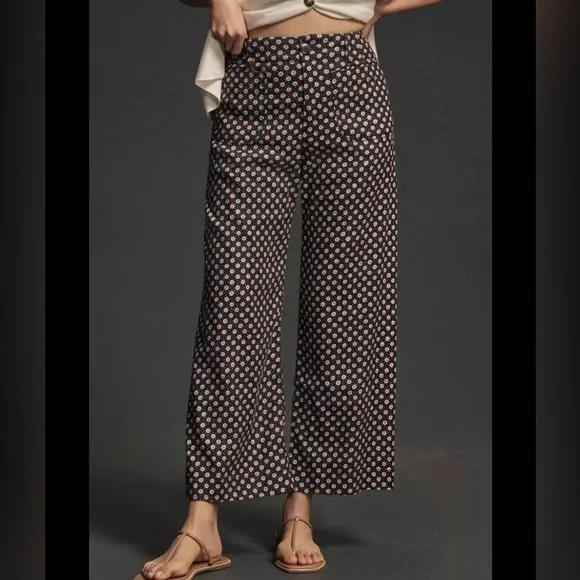 Maeve by Anthropologie The Colette Cropped Wide-Leg Pants Size 32 patterned - Picture 3 of 11